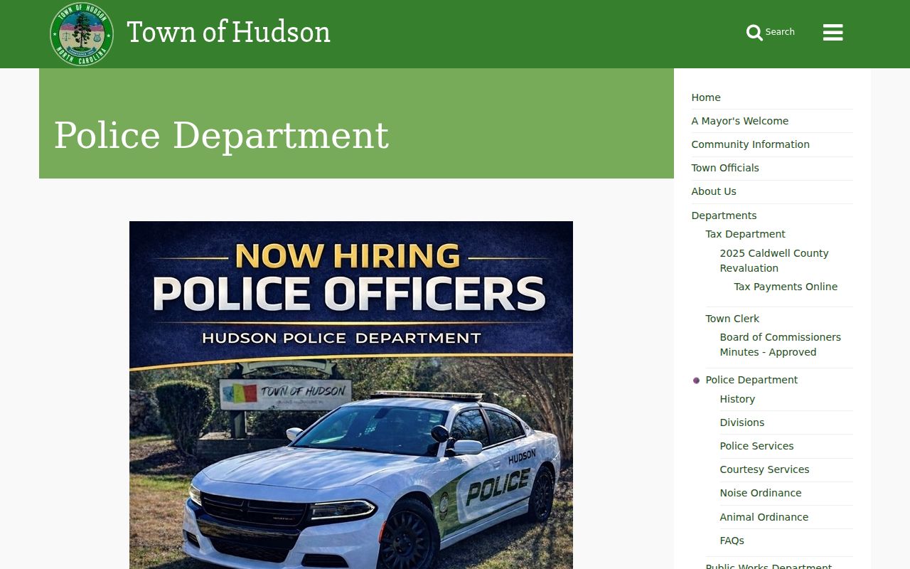 Hudson Police Department criminal records contact page