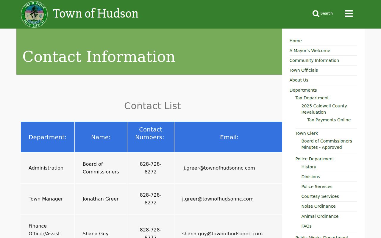 Hudson town and police records official contact directory