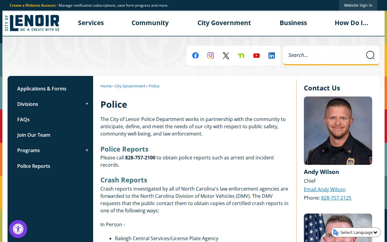 Lenoir Police Department building and criminal records information