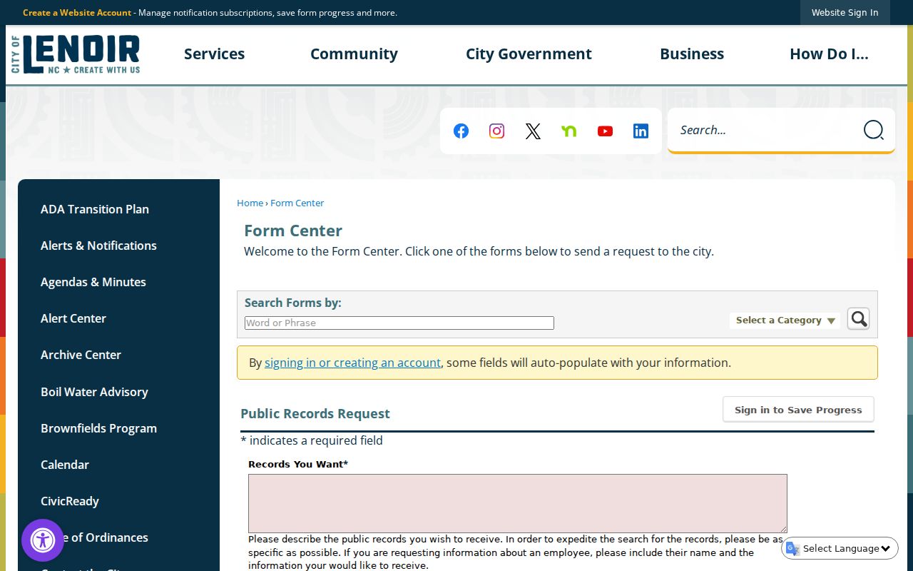 Lenoir police record request form for criminal records