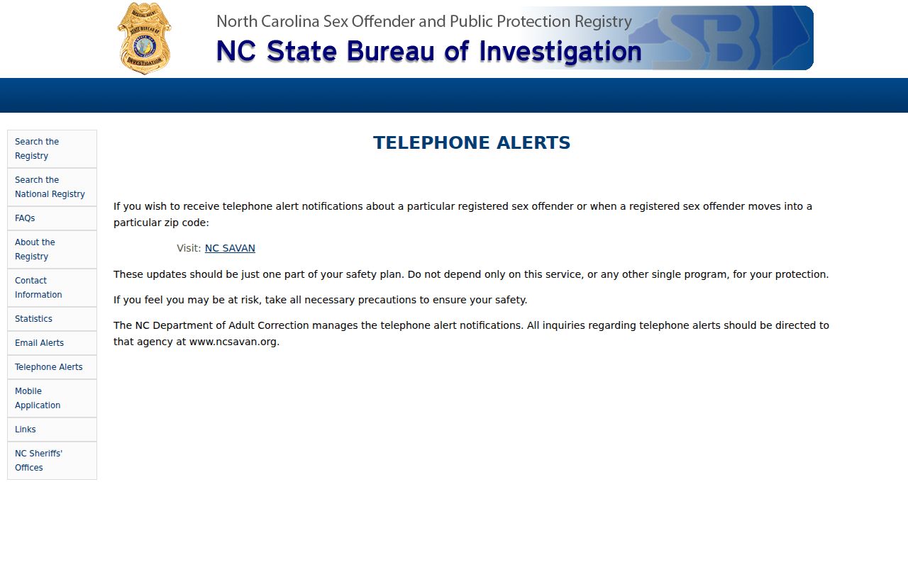 Caldwell County sex offender telephone and ZIP alert interface